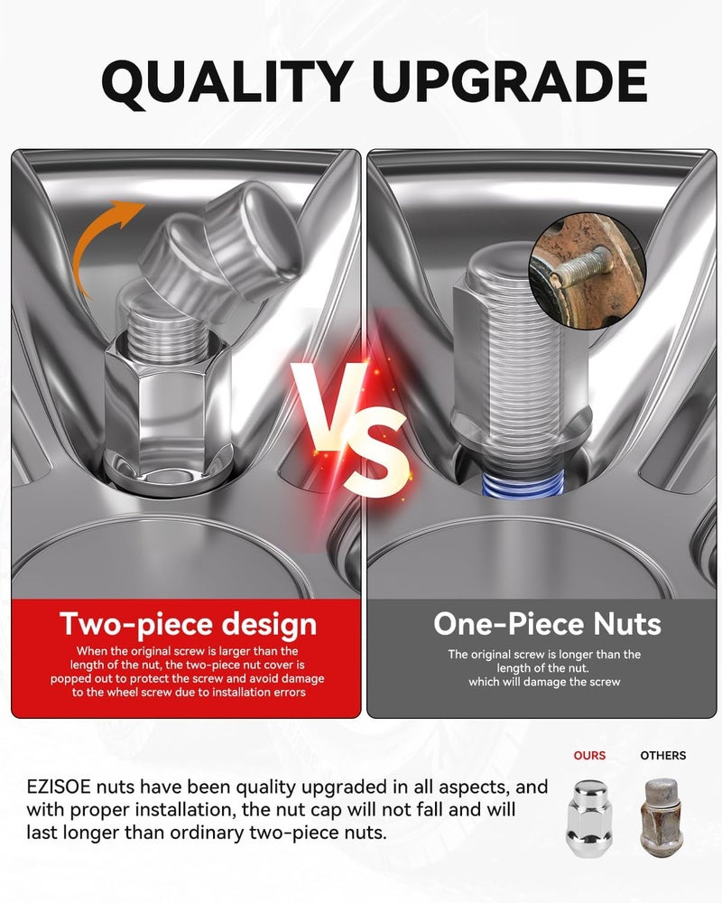 EZISOE 1/2 x 20 Lug Nuts 20pcs Chrome 1/2-20 Closed End Bulge Acorn Lug Nuts Cone Seat, 1.38 Inch Tall 3/4" Hex, for Bronco Cherokee Liberty Mustang Ranger Explorer YJ TJ Aftermarket Wheels - Image 5